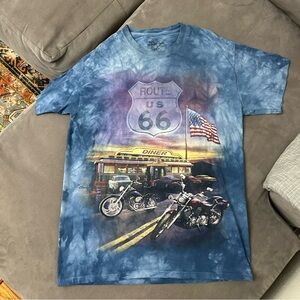 Retro The Mountain Route 66 Biker Diner Americana Blue Tie Dye T-Shirt Large